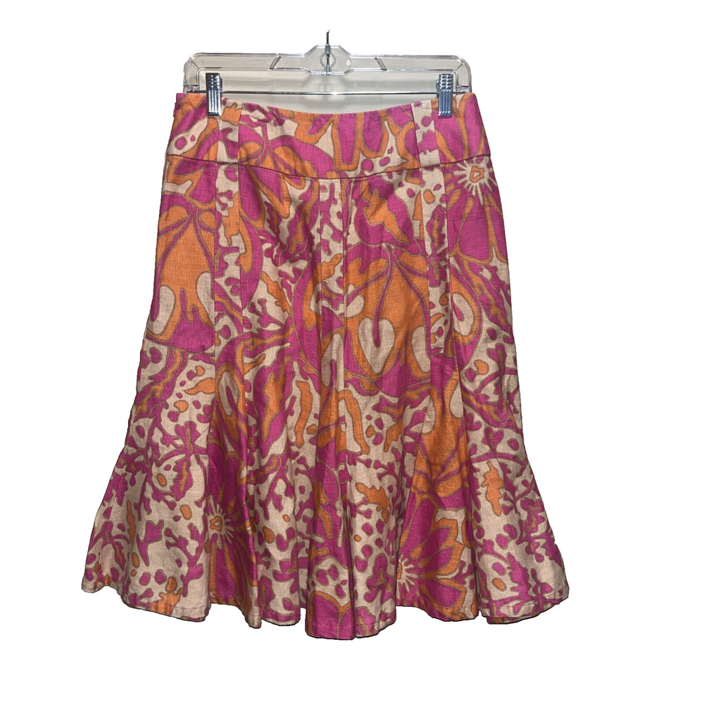 Focus 2000 Women's Linen Pink Brown Orange Abstract Skirt 6 Colorful Eclectic - Picture 2 of 12